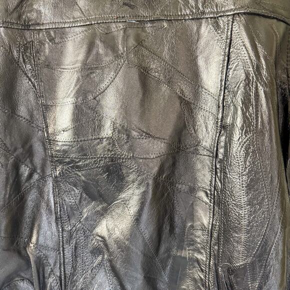 🏍️ Vintage FLIGHT PATH Black Patchwork Leather Biker Jacket 🏍️ - Picture 11 of 13